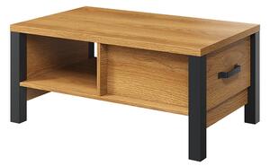 Konferenční stolek Olin 99 z szuflada i wneka - Dub karmel / Černý supermat