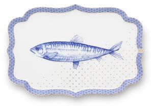 Pip Studio oválný Talíř Royal Yerseke,26x18cm, bílo-modrý (modro-bílý talíř z tenkostěnného porcelánu)