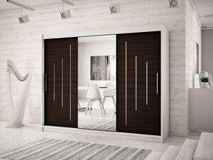 VÝPRODEJ - Velká šatní skříň s posuvnými dveřmi a zrcadlem Anna 250 v barvě bílá-wenge