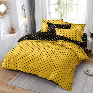 Bavlissimo 7-dílné povlečení oboustranné povlečení na 2 postel žluto-černé s puntíkem 140x200