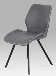 Autronic - Jídelní židle, potah šedá látka v dekoru vintage kůže, bílé prošití, kovová čty - HC-440 GREY3