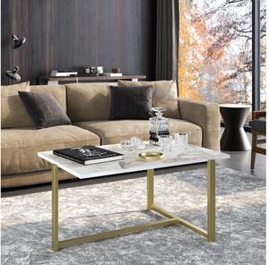 Asir Konferenční stolek MERIDETHS 45x92 cm zlatá/bílá AS0760