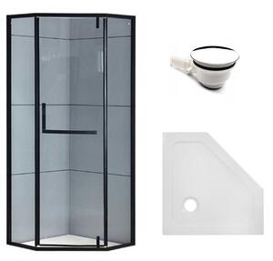 BPS-koupelny Pětiúhelníkový sprchový kout KZ4026A BL 80x80 černá/transparent + vanička ST07A WH bílá