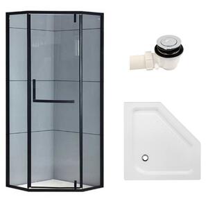 BPS-koupelny Pětiúhelníkový sprchový kout KZ4026A BL 80x80 černá/transparent + vanička SXL07A WH bílá