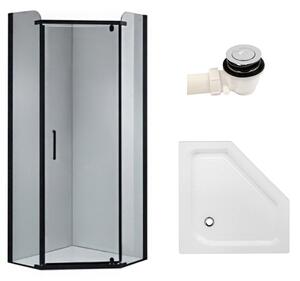 BPS-koupelny Pětiúhelníkový sprchový kout KZ91A BL 80x80 černá/transparent + vanička SXL07A WH bílá