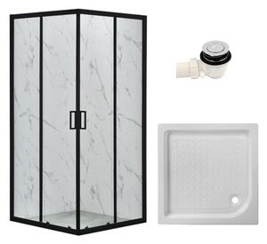 BPS-koupelny Čtvercový sprchový kout BL31A 80x80 černá/transparent + vanička SXL02A bílá
