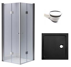 BPS-koupelny Čtvercový sprchový kout KZ1290C 100x100 chrom/transparent + vanička ST06A BL černá