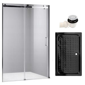 BPS-koupelny Posuvné sprchové dveře SH03B 100 chrom/transparent pro instalaci do niky + vanička SXL03C 100x80 černá