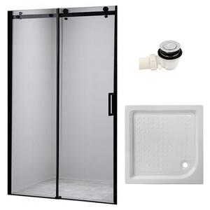 BPS-koupelny Posuvné sprchové dveře SH03B 100 černá/transparent pro instalaci do niky + vanička SXL02C 100x100 bílá