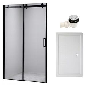 BPS-koupelny Posuvné sprchové dveře SH03B 100 černá/transparent pro instalaci do niky + vanička SXL03C 100x80 bílá