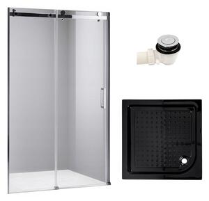 BPS-koupelny Posuvné sprchové dveře SH03B 100 chrom/transparent pro instalaci do niky + vanička SXL02C 100x100 černá