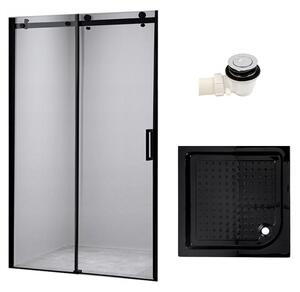 BPS-koupelny Posuvné sprchové dveře SH03B 100 černá/transparent pro instalaci do niky + vanička SXL02C 100x100 černá