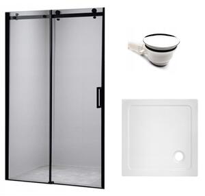 BPS-koupelny Posuvné sprchové dveře SH03D 120 černé/transparent pro instalaci do niky + vanička ST06C 120x100 bílá