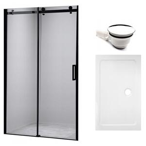 Hydrosan Posuvné sprchové dveře SH03B 100 černé/transparent pro instalaci do niky + vanička ST03A 100x80 bílá