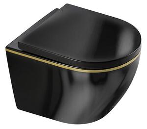 BPS-koupelny Závěsná WC mísa se SoftClose sedátkem MIZU BL GL RIM 02, černá lesk/zlatý proužek