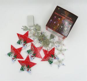 LED barevný vánoční řetězový závěs s průhledným kabelem hvězdy