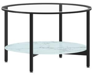 Čajový stolek černý a bílý mramor 70 cm tvrzené sklo