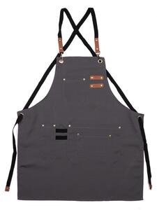Antracitová kuchyňská / baristická zástěra s koženkovými prvky Midtown Barista – 75x66 cm