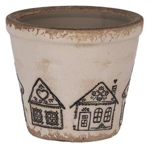Béžový keramický obal na květináč s motivem perníkových domečků Gingerbread Bliss XS – 8x7 cm