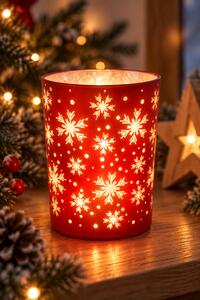 Skleněný svítící LED svícen vločky červený 16 cm 9305401B