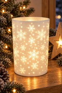 Bílý skleněný svítící LED svícen vločky 12,5 cm 9305401D