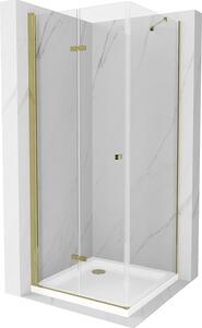 Mexen Lima sprchový kout se skládacími dveřmi 100 x 100 cm, 6mm čiré sklo, zlatý profil + sprchová vanička Slim, 856-100-100-50-00-4010