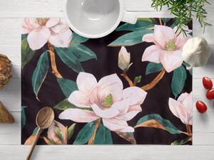 Biante Bavlněné prostírání na stůl Sandra SA-300 Květy magnolie na černém 30x40 cm