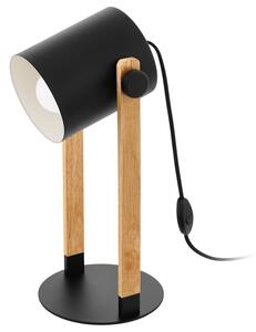 Stolní lampa HORNWOOD černý kov/světlé dřevo
