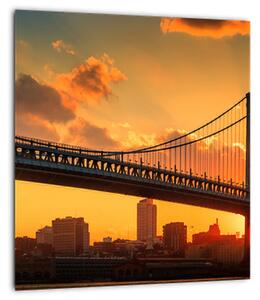 Obraz - Západ slunce nad mostem Bena Franklina, Filadelfie (30x30 cm)
