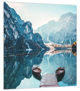 Obraz - Lodě na jezeře Braies (30x30 cm)