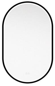 EBS Emilia Oválné zrcadlo 50 x 80 cm s LED osvětlením a senzorem, černá rám EMILIAZ5080PLEDB