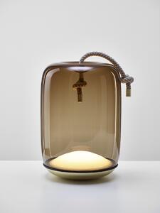Brokis Designová stojací lampa Knot Table Battery, PC1249 Povrch Montury: Mosaz, Barva skla: transparentní sklo, Dekor skla: Lesklý povrch skloviny