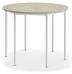AJ Produkty Stůl SONITUS, Ø1200x900 mm, bílé nohy, deska s linoleem, šedá
