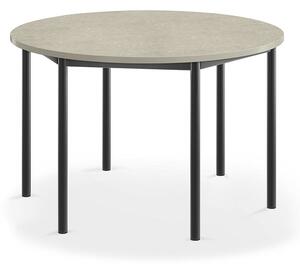 AJ Produkty Stůl SONITUS, Ø1200x720 mm, antracitově šedé nohy, deska s linoleem, šedá