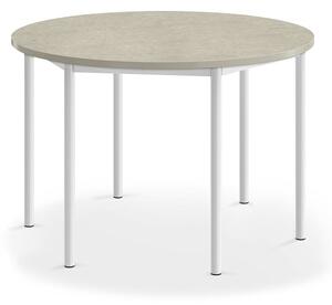 AJ Produkty Stůl SONITUS, Ø1200x760 mm, bílé nohy, deska s linoleem, šedá