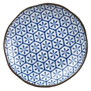 Made in Japan (MIJ) Mělký talíř Hexagon Flower Indigo Ikat 23 cm