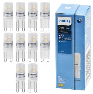 10x G9 LED žárovka PHILIPS 1,9W 25W 220lm teplá bílá 3000k sada žárovek