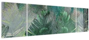 Obraz - Betonová textura s listy (170x50 cm)