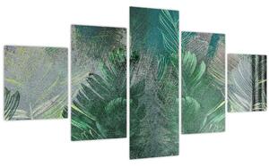 Obraz - Betonová textura s listy (125x70 cm)