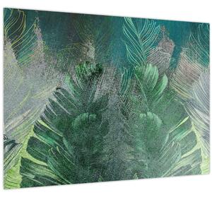 Obraz - Betonová textura s listy (70x50 cm)