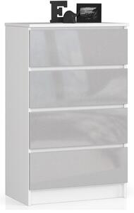 Ak furniture Komoda Kuba 60 cm - 4 šuplíky bílá/šedá