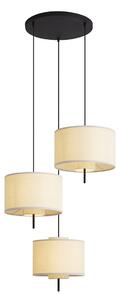 Japandi závěsná lampa černá s bílými lněnými stínidly, 3 světla - Rieu