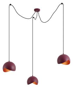 Designová červená závěsná lampa s opálovým sklem, 3 světla - Tulip