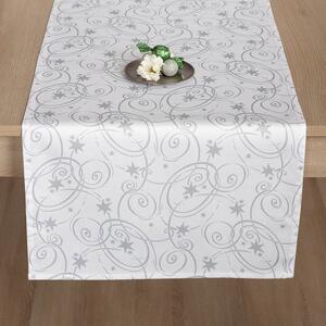 Ubrus Veba GARBO tisk Vánoční spirála bílo-stříbrná s nešpinivou úpravou Velikost: 40x120 cm