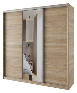 Šatní skříň NEJBY BARNABA 200 cm s posuvnými dveřmi,zrcadlem,4 šuplíky a 2 šatními tyčemi,dub sonoma