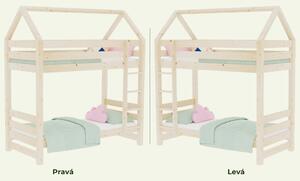 Domečková patrová postel ALPY se žebříkem 90x200 cm - Transparentní lazura, Zvolte šuplík: Úložný šuplík, Bez spodní zábrany