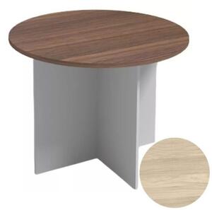 Jednací stůl s kulatou deskou PRIMO FLEXI, průměr 1000 mm, bílá / dub přírodní
