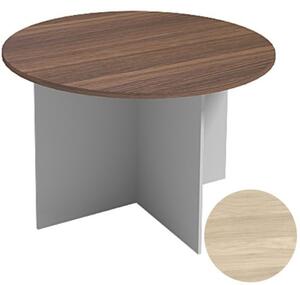 Jednací stůl s kulatou deskou PRIMO FLEXI, průměr 1200 mm, bílá / dub přírodní