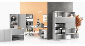 Kancelářská policová komoda LAYERS, 3 zásuvky, 400 x 400 x 630 mm, bílá / šedá