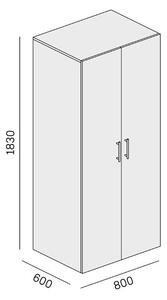 Kancelářská šatní skříň vysoká SOLID, šatní tyč, 2 police, 800 x 600 x 1830 mm, bílá